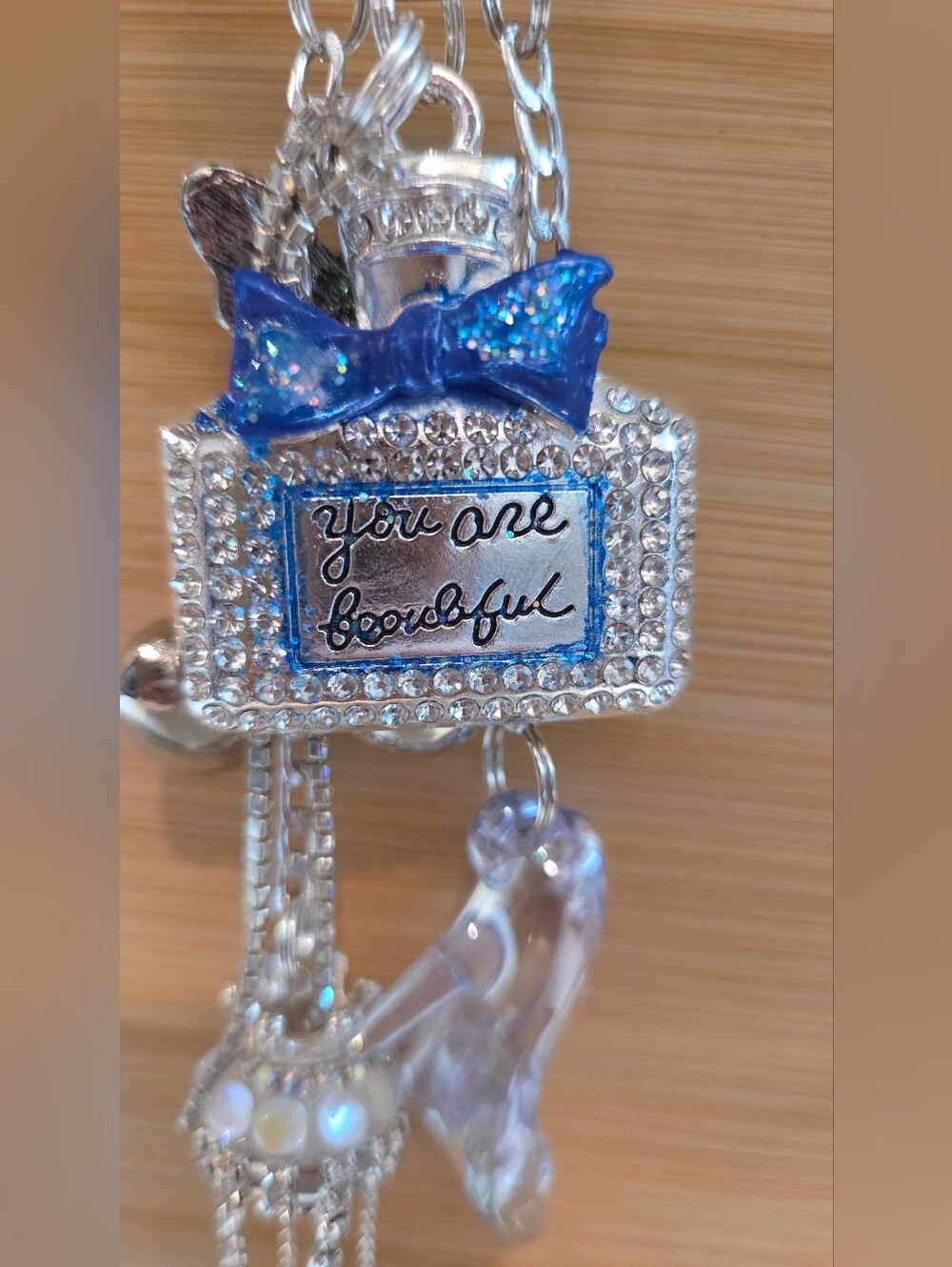 ✨ Luxury Rhinestone "You Are Beautiful" Perfume Bottle Keychain Charm ✨ - Picture 4 of 15